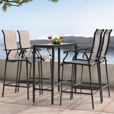 Ensemble de bar 5 pièces pour patio avec dossier haut, noir et gris