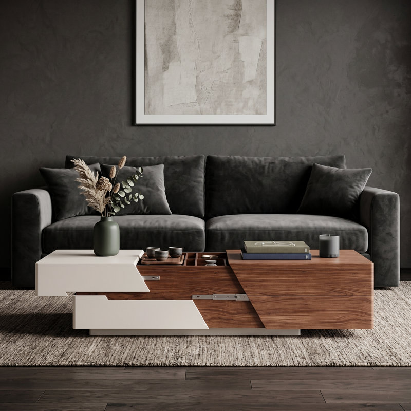 Sankey Extendable Sliding Top Wood Coffee Table With 2 Drawers & 4 Hidden Storges, White/Brown