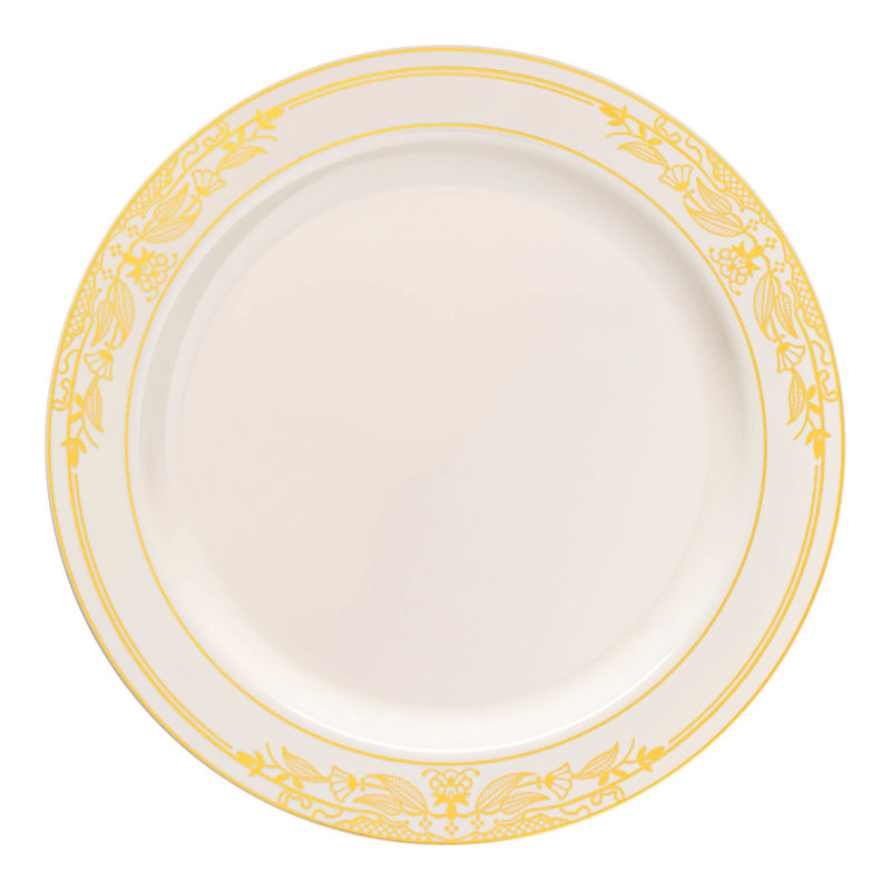 Assiettes en plastique ivoire avec bordure dorée Harmony (10,25 po)