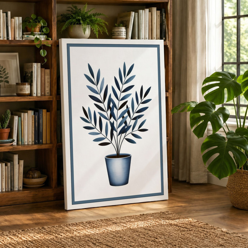 Modern Potted Plant Botanical 1 Piece Wrapped Canvas Wall Art, 24x16 - 61.0 x 40.6 cm, Sage Border