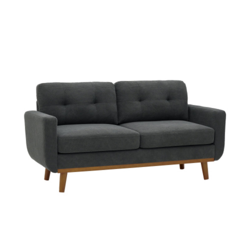 Canapé 2 places 165 cm en similicuir gris foncé, pieds en bois massif et tissu respirant, Dark Grey Chenille