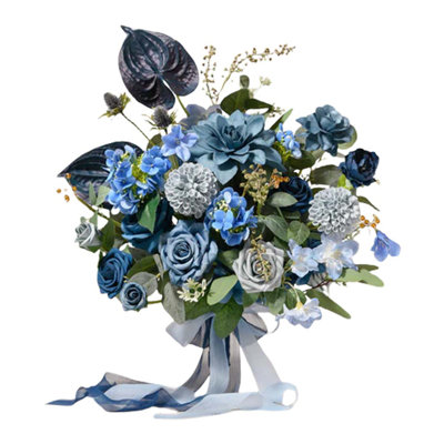 Navy Blue Bridal Bouquet for Bride, Blue Wedding Bouquets for Bride, 13 Inch Round Artificial Wedding Flowers Bouquets for Wedding, Ceremony, Anniversary, Proposal, Party, Birthday Gift