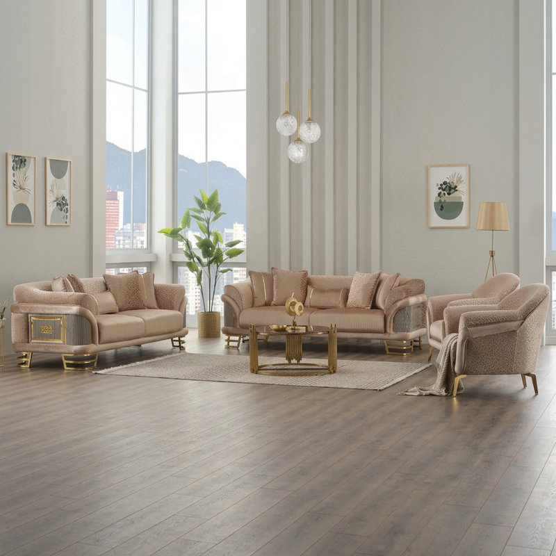 Ensemble de salon 4 pièces Vayron, Beige, Doré