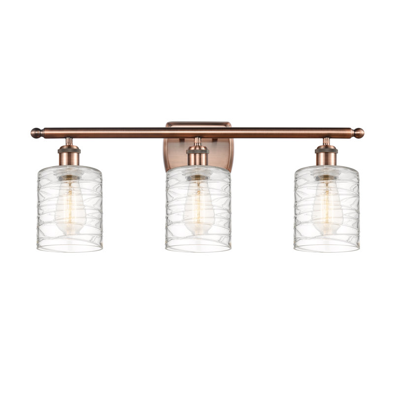 Éclairage de salle de bain à intensité variable à 3 lumières Leilani, Ampoule incandescente rétro de 60 watts, Cuivre antique