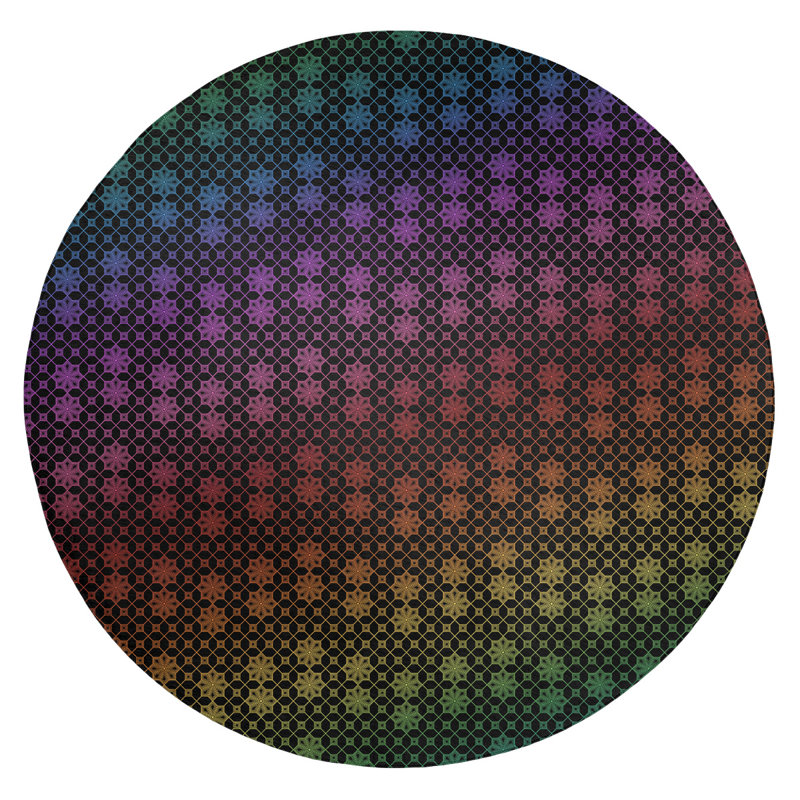 Tapis de treillis noir/mauve dégradé, Rond 5 pi
