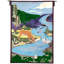 Tapis rectangulaire en cuir de vache 4 pi x 6 pi bleu / vert / jaune Woodland Menagerie