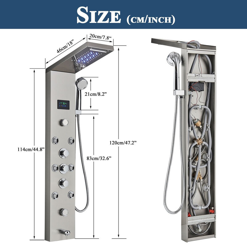 Villalba Shower Tower Panel, Brushed Nickel