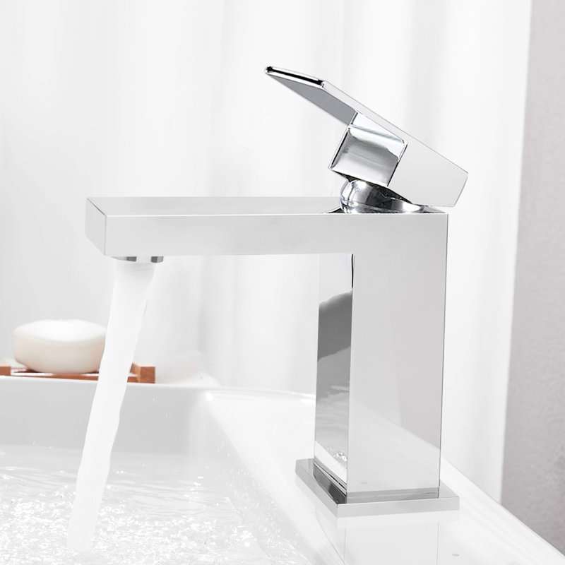 Robinet de salle de bain à poignée simple, conception carrée moderne et simple, bonde escamotable, laiton corrosif, économie d'eau, structure de configuration étanche