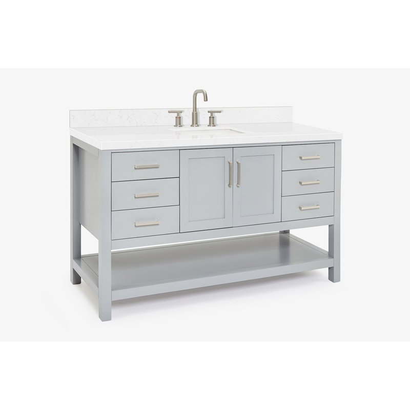 Meuble-lavabo simple 60 po ARIEL Moille, Gris, Forme rectangulaire