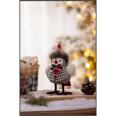 3.9x4.3x6.3" Fabric Bird W/Plaid Bow-Tie&Red Hat, 2 Pack