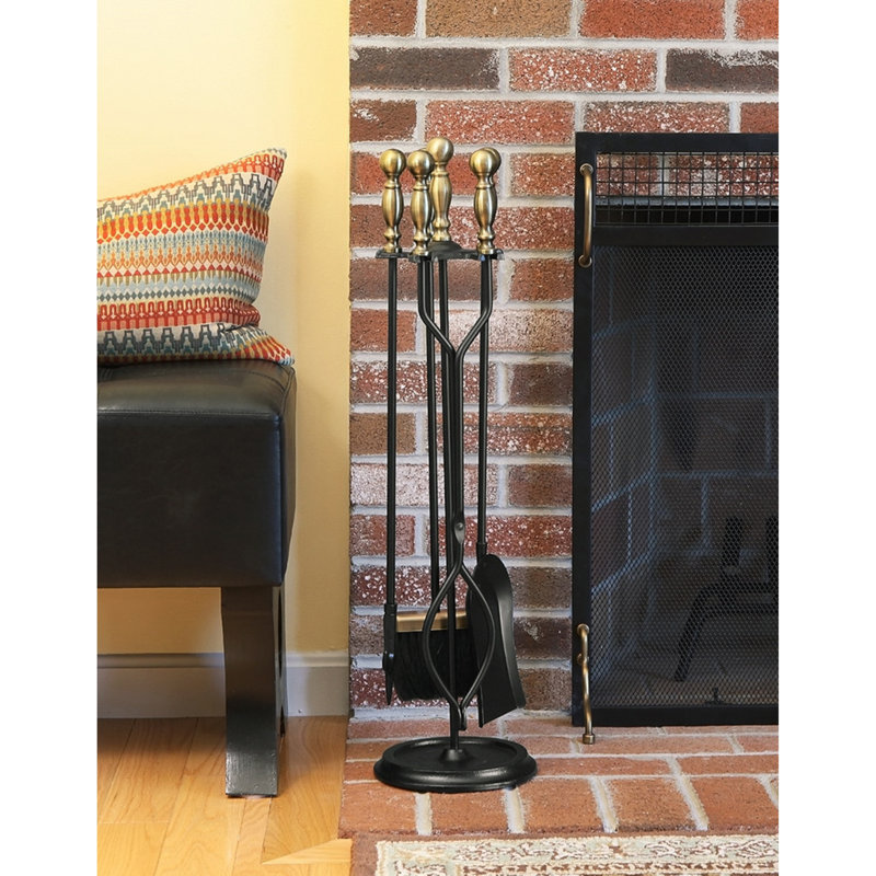 Odriscoll Iron Fireplace Tool Set, Antique Brass Plated / Black