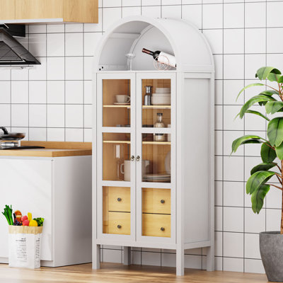 Camerion 72" Tall Modern Arched Cabinet with Glass Doors and Auto Sensor Light by Lark Manor