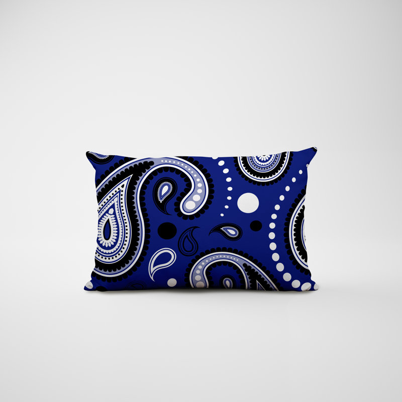 Paisley Outdoor Reversible Throw Pillow, Navy Blue