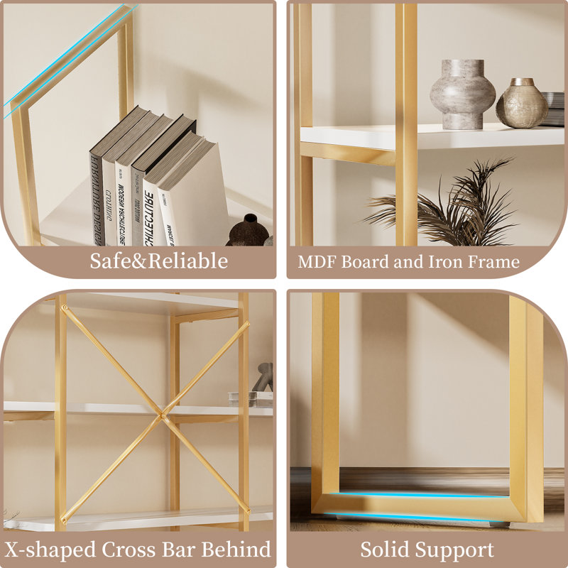 71 Inches Triple 5 Tier Book Shelf, Industrial Large Bookcase With Storage Cabinet Sturdy Metal Frame, Freestanding Display Shelving Unit