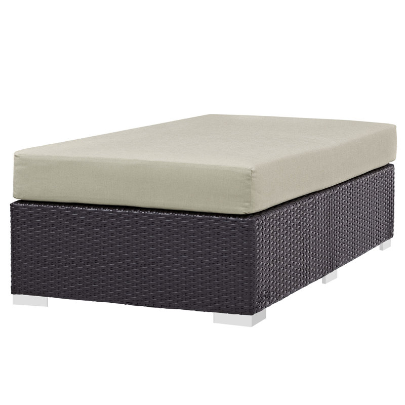 Convene Rectangle Outdoor Ottoman with Cushion, Beige Polyester Blend