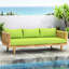 Banquette-lit 3 places avec coussins en bois et eau, siège à lattes, 168,9 cm (l) x 79,6 cm (p) x 60,3 cm (h), assemblage requis, finition panneaux.
