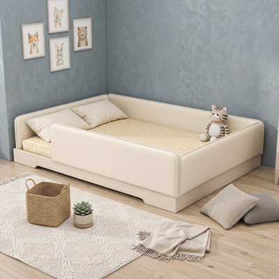 Upholstered Floor Bed with Removable Guardrails