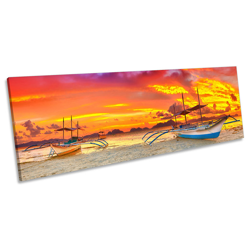 Philippine Boat Beach Sunset - Wrapped Canvas Panoramic Print, 30.48cm H x 91.44cm W
