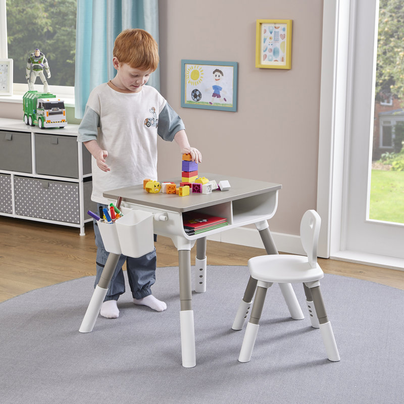 Kids Scandi Height Adjustable Table and Chair Set - White & Grey