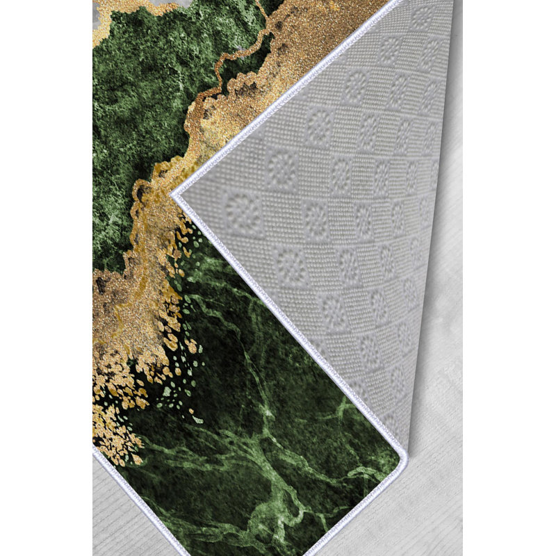 Stylish Hall Carpet (3.3 x 4.9 ft), 100% Polyester, 0.3 in Pile Height | Antibacterial, Non-Slip PVC Dot Underside | Woven Design with 3D Digital Printing | Machine Washable, Perfect for Home Décor & Comfort