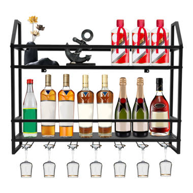 Rosalind Wheeler Hampstone Hanging Wine Glass Rack in Black