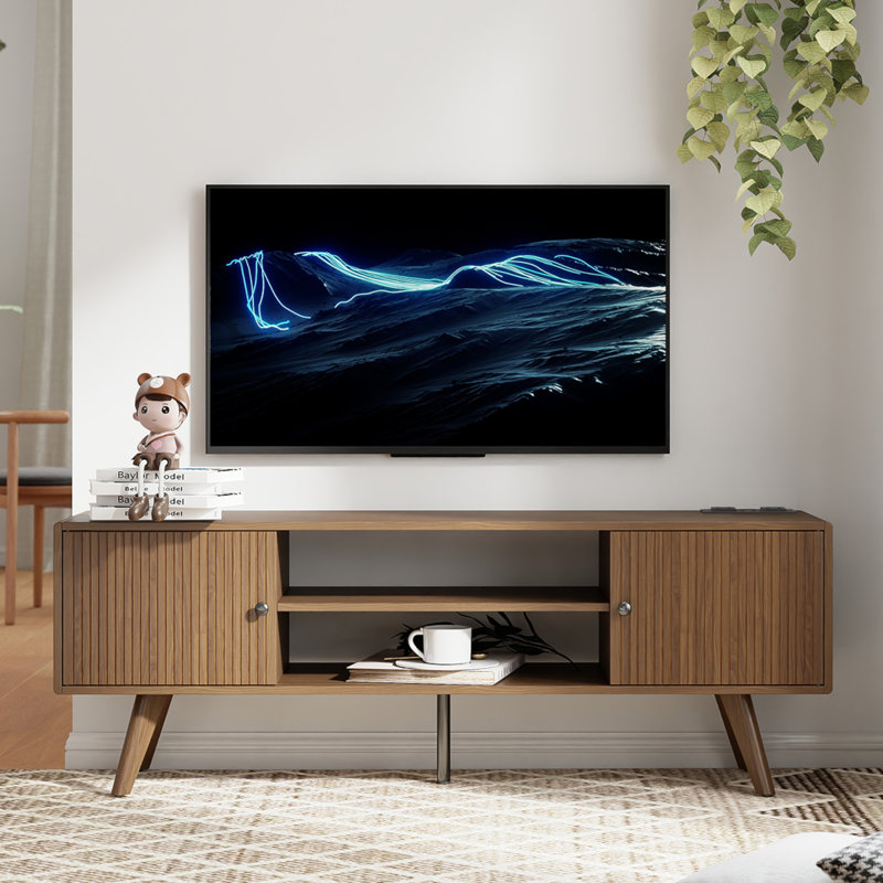 Eartha TV Stand For Tvs Up To 65", Media Console With Storage Cabinet, Charging Station For Living Room, Brown