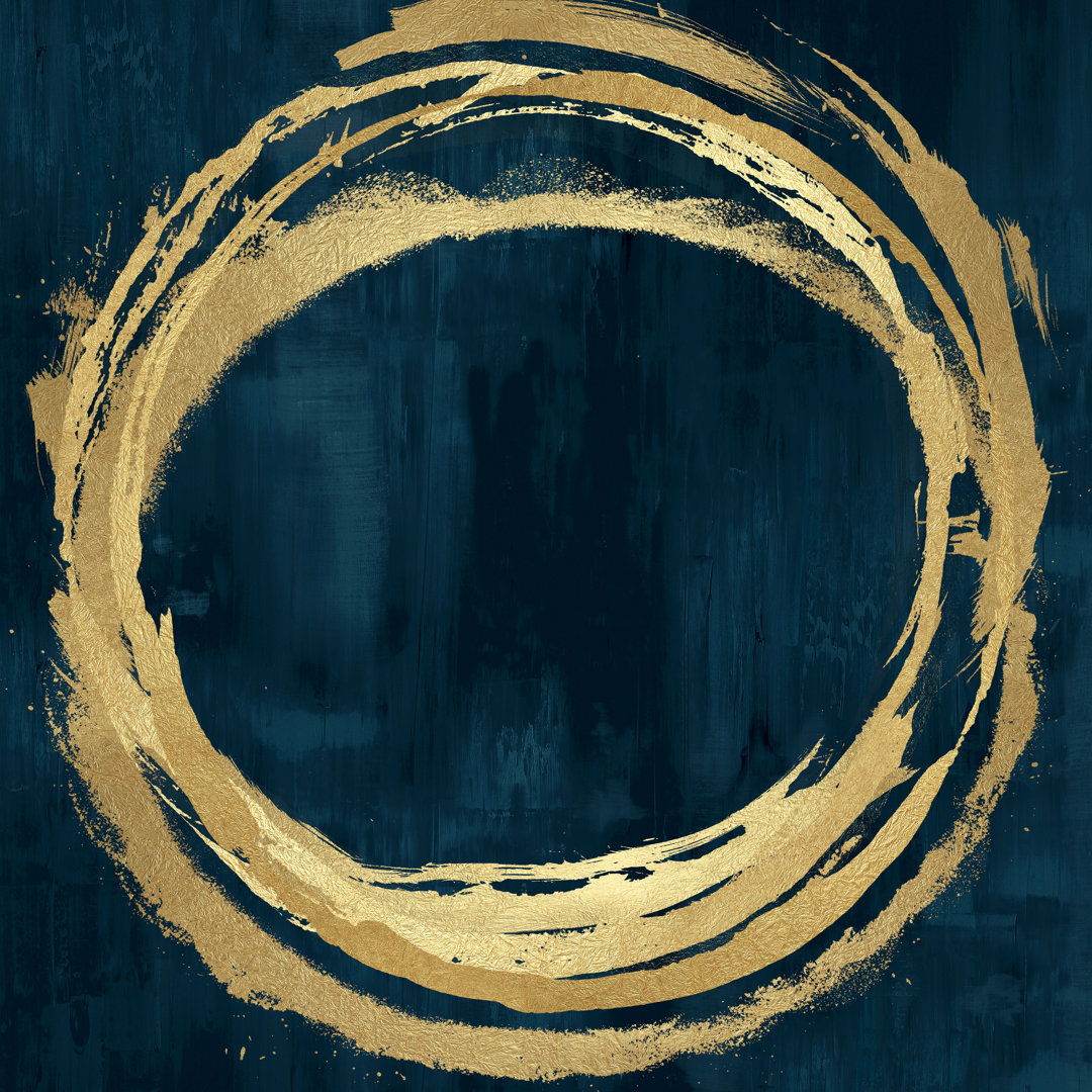 " Blueand Gold Circle Abstract 1 " Painting Print Willa Arlo™ Interiors 