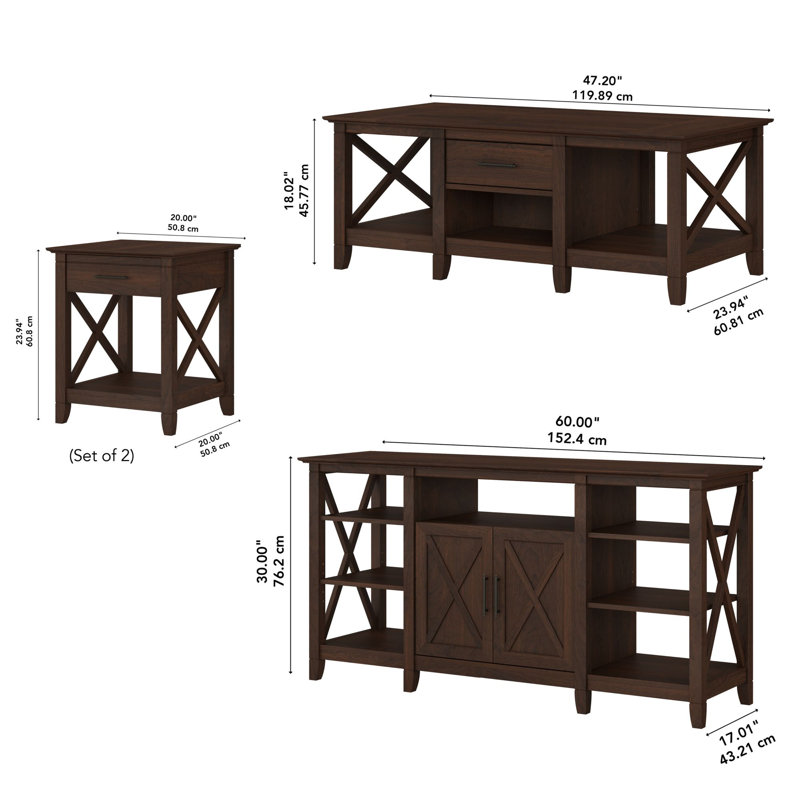 Ensemble de tables basses 4 pièces Huckins, Cerise Bing