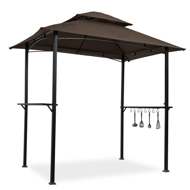 8 x 5 Ft Outdoor Grill Gazebo Shelter Tent featuring a Double Tier Soft Top Canopy, a Steel Frame, along with Hook and Bar Counters.