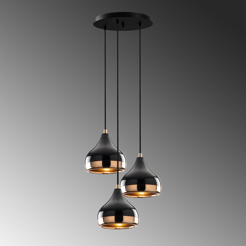 Luminaire suspendu en forme de dôme à 3 lumières Laelia, Noir, Noir / or