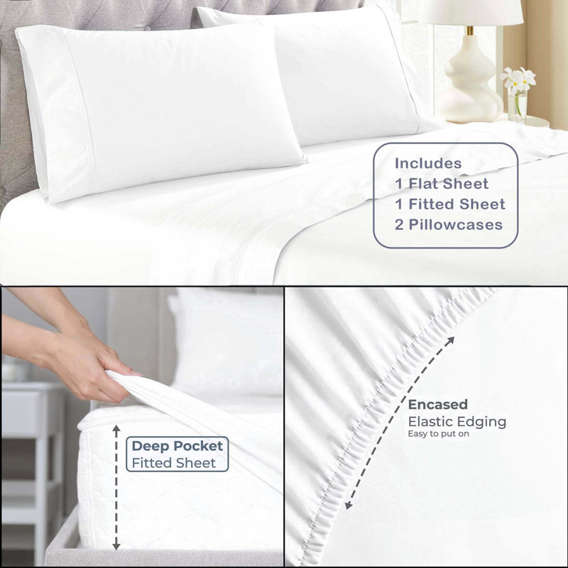 Ensemble de draps en coton biologique, Argent, Ensemble de draps pour très grand lit + un drap-h