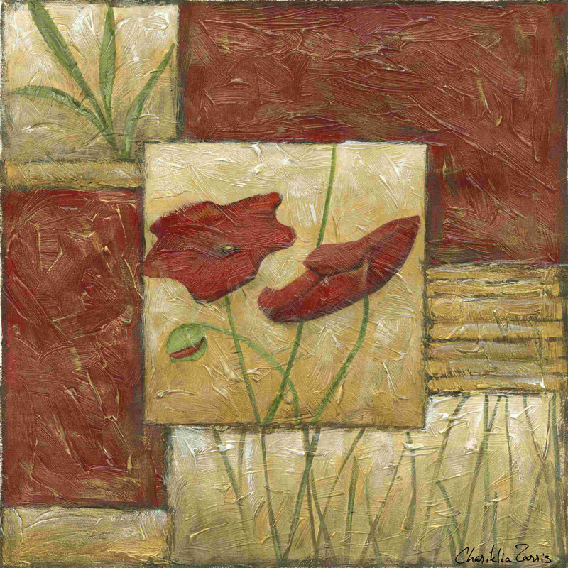" Red Lacquer Collage I " by Chariklia Zarris Painting Print, 12" H x 12" W