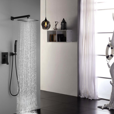 Pommeau de douche noir mat de luxe de 10 pouces - Mitigeur à effet pluie mural avec buse autonettoyante, conforme aux normes américaines d'alignement des tuyaux