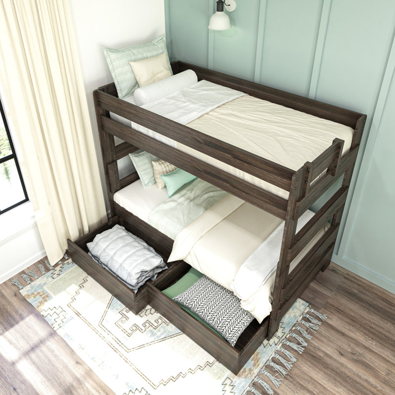 Decimus Kids Twin Over Twin Bunk Bed with Drawers, Barnwood Brown