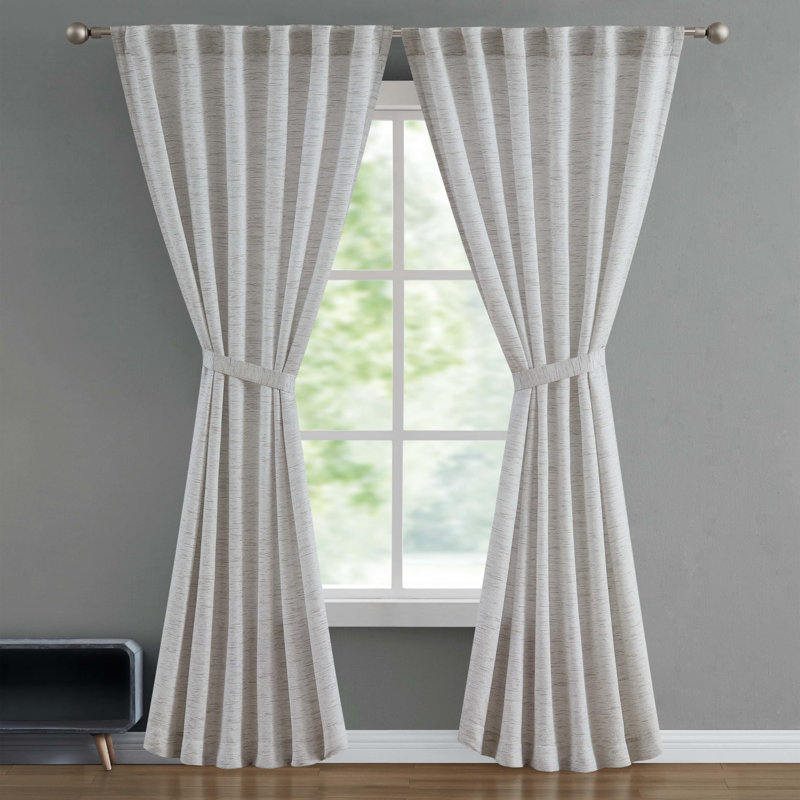 Gray Pleated Sheer Linen Back Tab Curtains, 96-inch