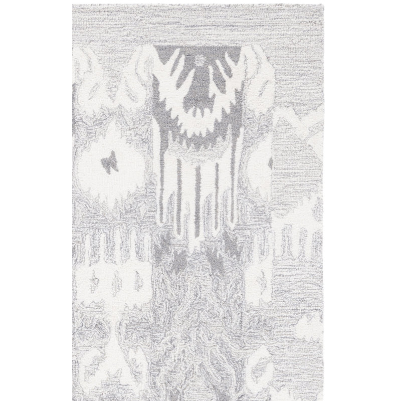 Ikat Hand Tufted Wool/Cotton Ikat Rug in Light Gray/Ivory, Square 6'