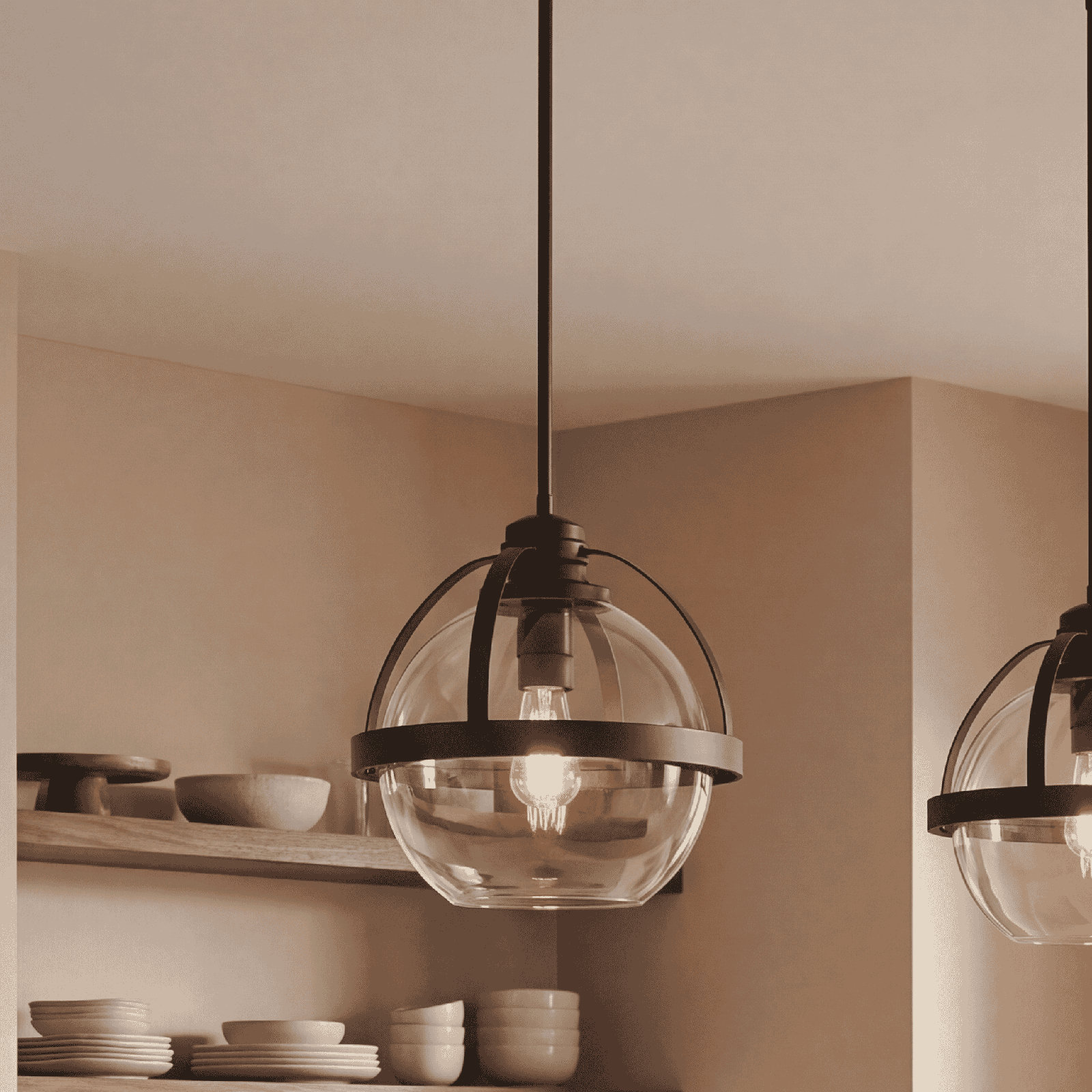 Single Light Glass Dimmable Pendant, Matte Black