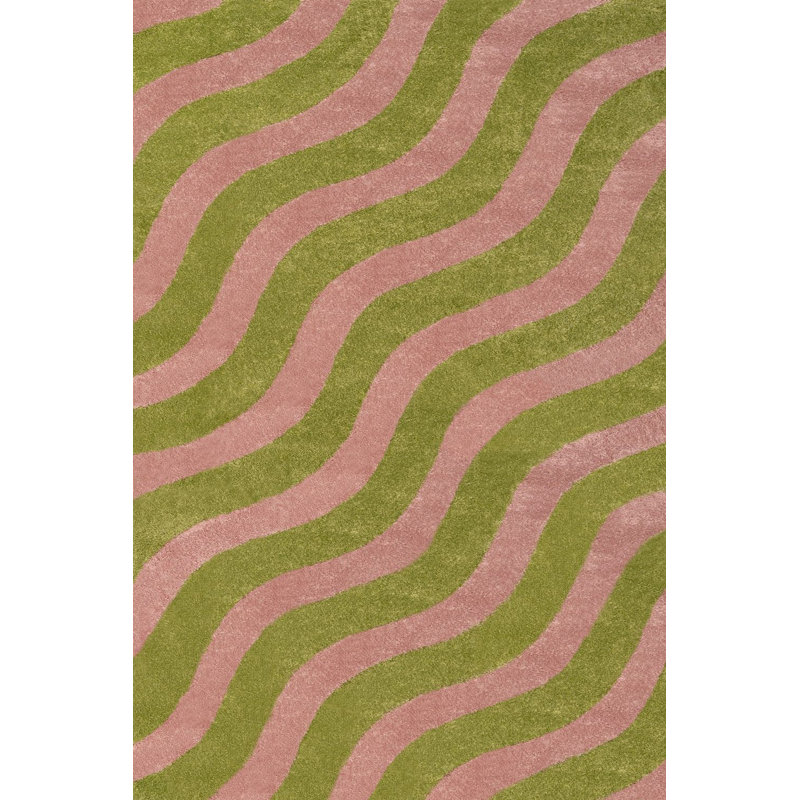 Joli Wavy Area Rug Soft Dense Pile for Living Rooms and Bedrooms, Green/Pink, Rectangle 160 x 230 cm
