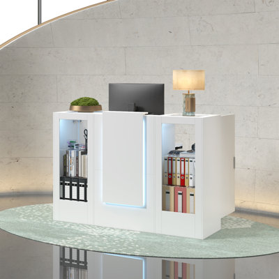 Modern Reception Desk With LED Lighting And Ample Storage For Office Or Retail Spaces