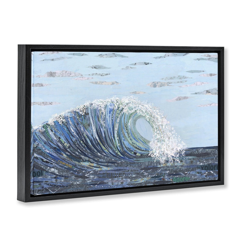 Toile flottante encadrée Big Kahuna Wave par Jennifer Peck, Cadre flottant noir de jais, H 17 po x l 25 po