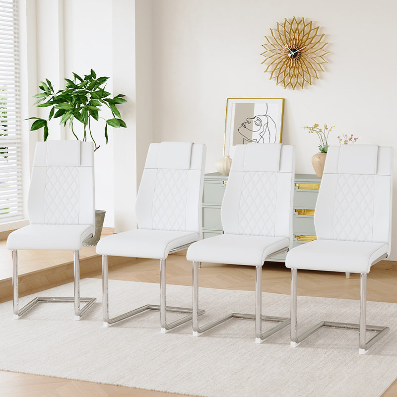Chaises de salle à manger modernes, 4, Argent, Blanc