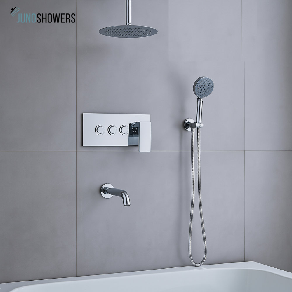 Juno Showers uno Ceiling-Mount 3-Way Rainfall Shower Set with Handheld ...