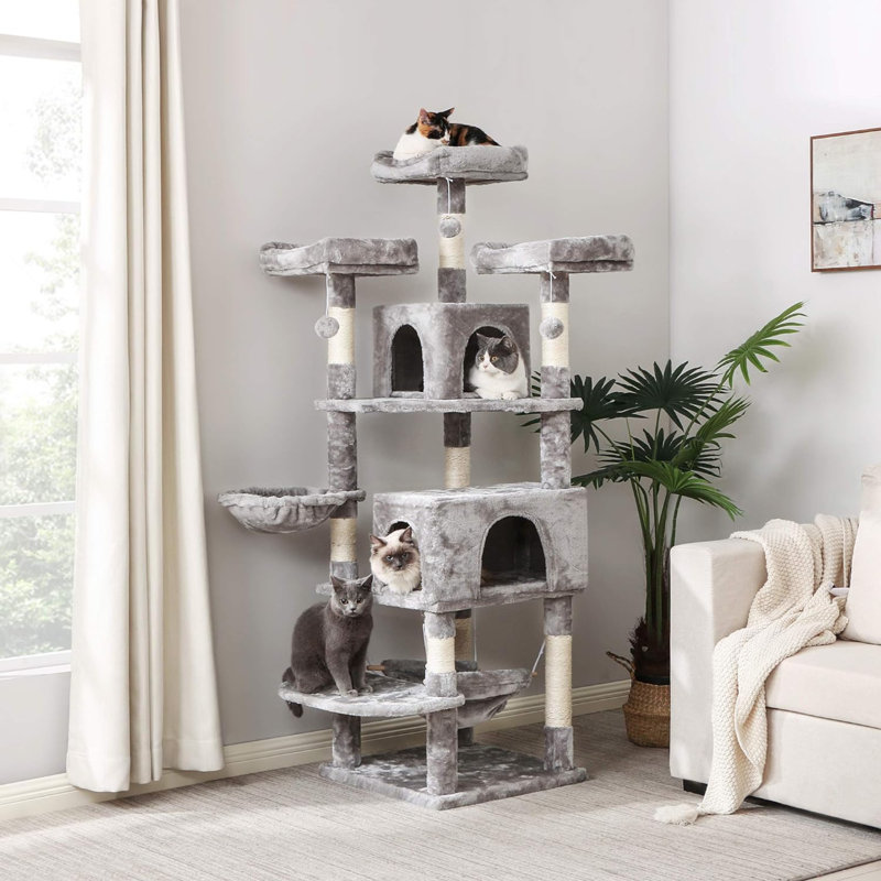 Arbre à chat pour chats d'intérieur Grande tour de chat à plusieurs niveaux avec perchoirs en peluche, poteau à griffes en sisal