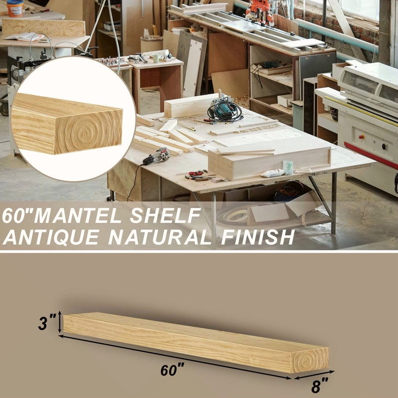 Fireplace Mantel, 60" Wood Floating Fireplace Shelf, Wall Mounted Handcrafted Wood Brack, Mantels Over Fireplace With Upgraded Resin End Caps,60" W X 8" Dx 3" H, Aged Oak