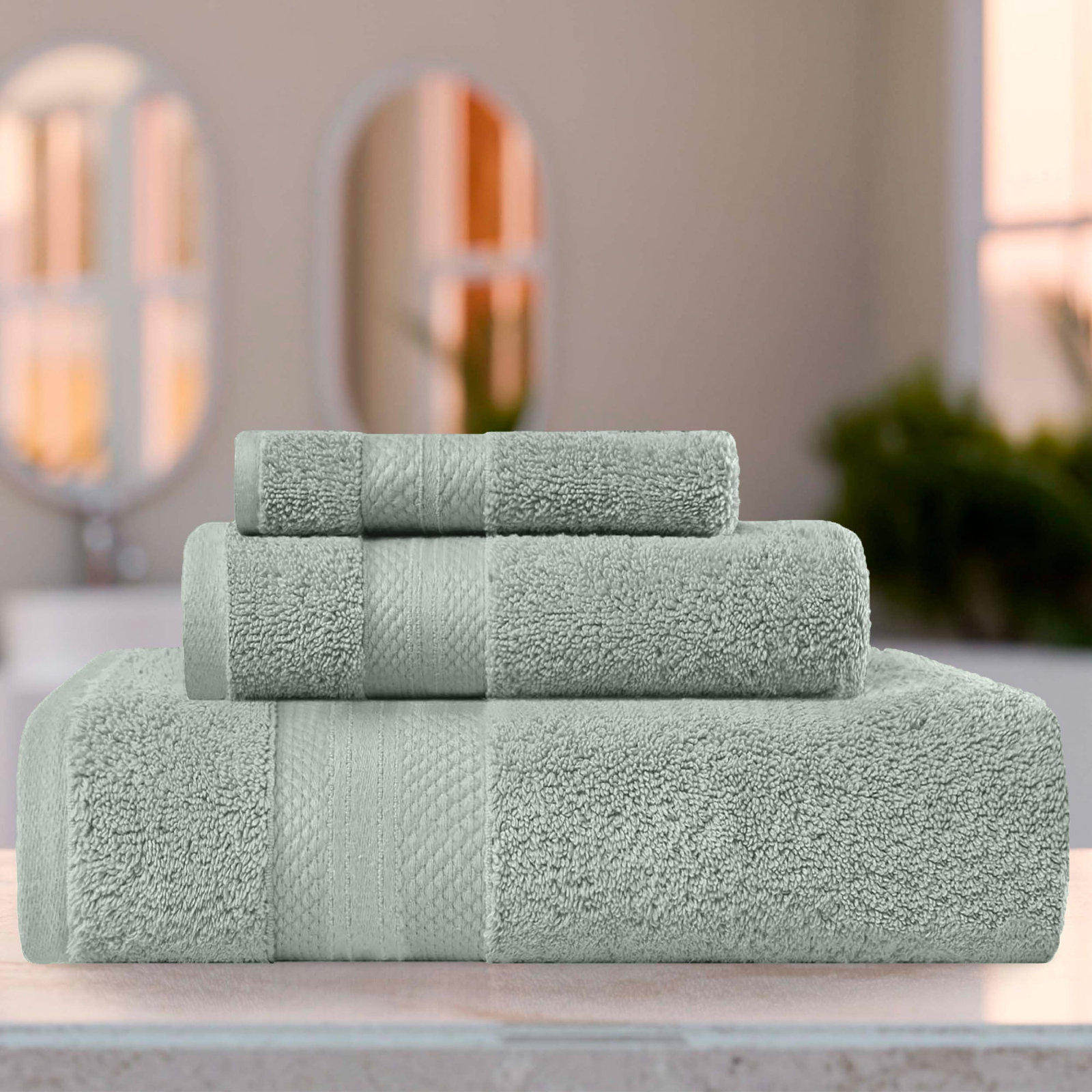 Finnian Turkish Cotton Bath Towel, Olive Green, 3 Piece Towel Set