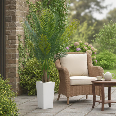Palmier artificiel 4,8 / 5 pi avec grande jardinière blanche, plante artificielle d'intérieur et d'extérieur réaliste, décoration sans entretien pour la maison ou le bureau