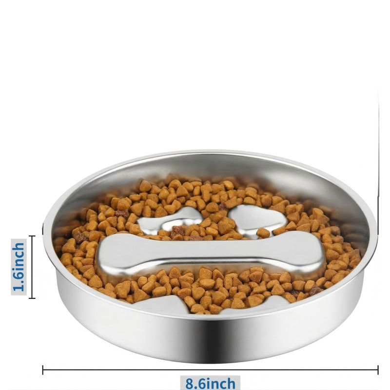 Bol pour chien à alimentation lente en acier inoxydable de 2 tasses, plaque anti-dérapante en métal, plat de labyrinthe de casse-tête pour chiens de taille moyenne