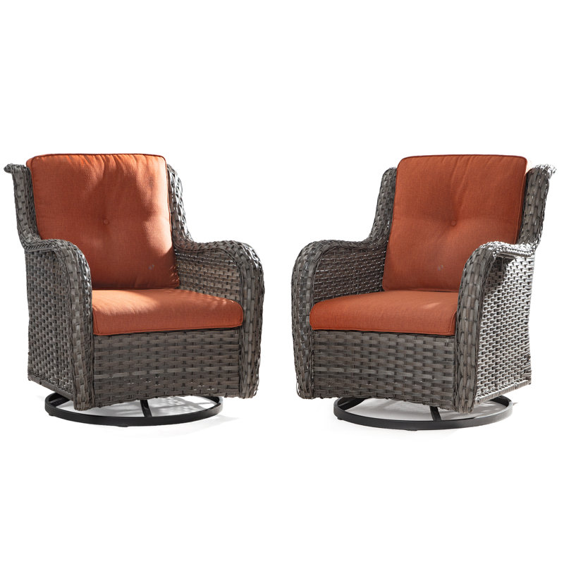 Modern Orange Cushioned Steel Frame Swivel Rocking Chair Set