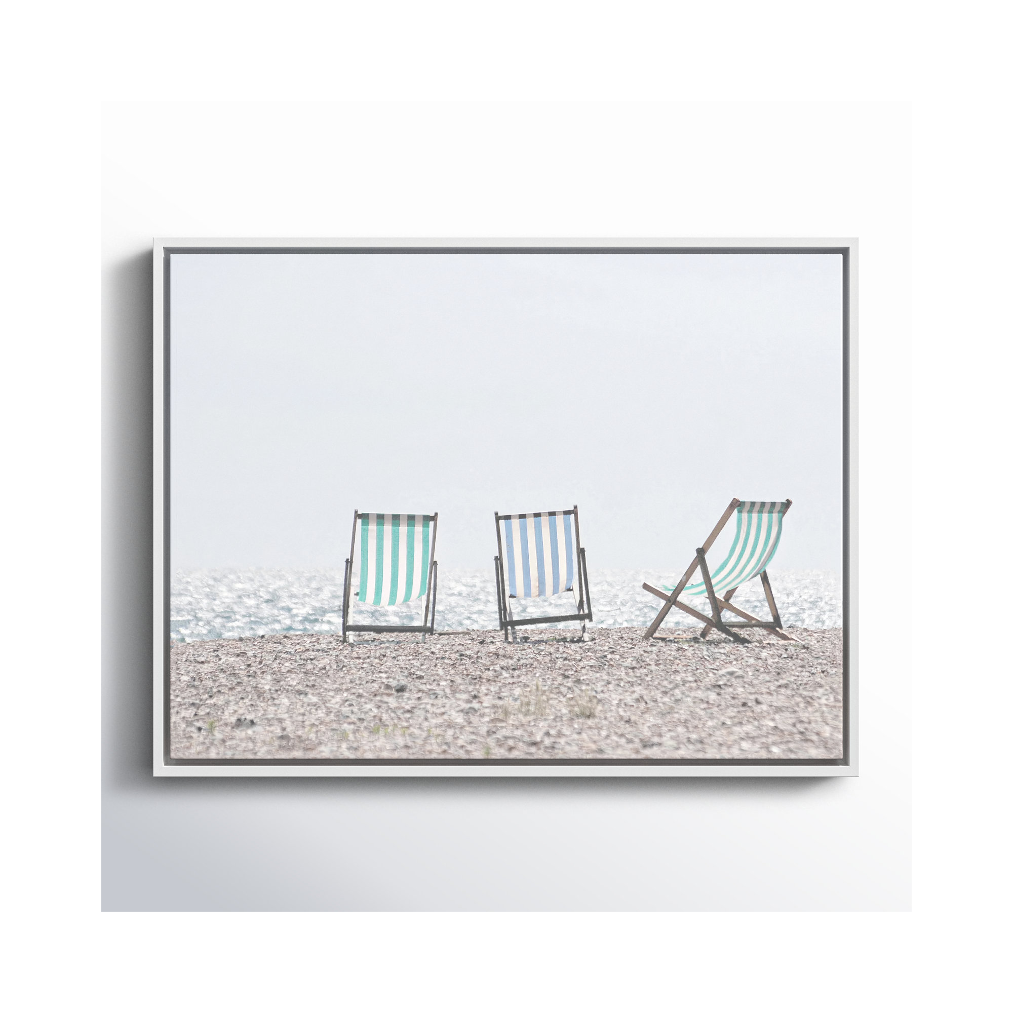 Beach Chairs - Photograph Print, 19.5" H x 25.5" W x 2" D, White Framed Canvas