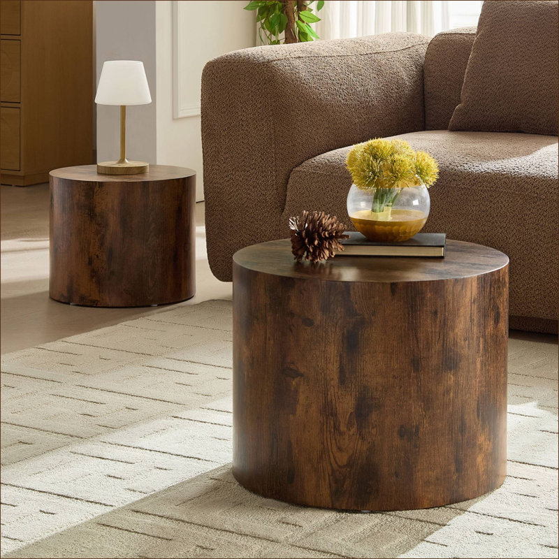 2 pièces Table basse gigogne ronde en bois aggloméré pour le salon, Grain du bois
